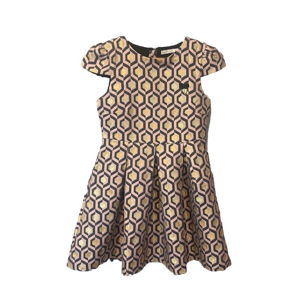 Angels Face Girl Dress 12-13 Special Occasion Pink Metallic Gold Geometric Petra